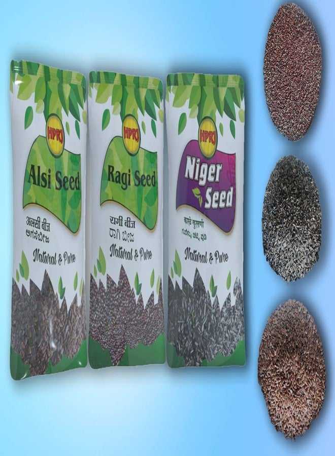 BIRDIE'S مجموعة بيردي من بذور الكتان (Alsi) 1 كجم + 1 كجم بذور النيجر + 1 كجم بذور الراجي (الدخن الإصبعي) للطيور (طيور الحب، الببغاوات، الكوكاتيل، الببغاء الصغير، الكونيور، الكوكاتو، المكاو، والرمادي الأفريقي). - Image 1