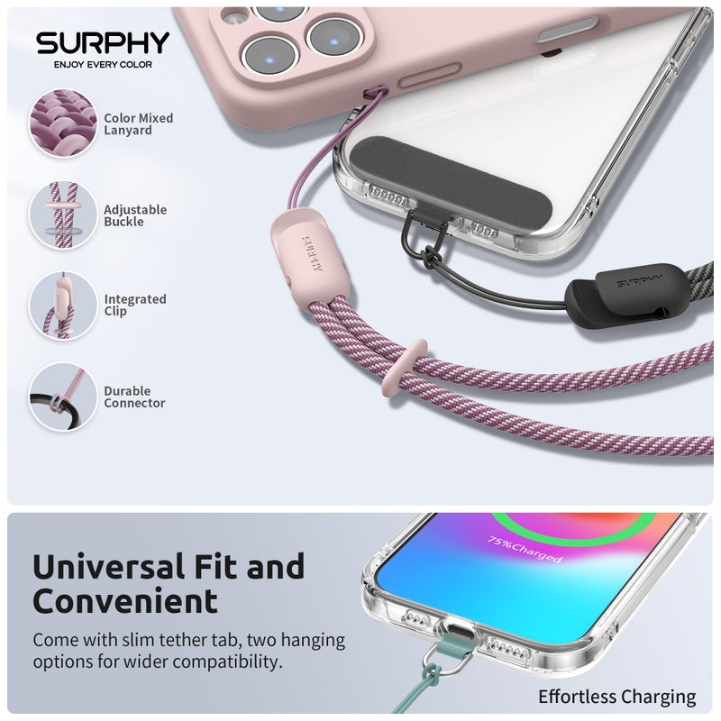 SURPHY 3 Pack Phone Wrist Strap with CellPhone Tether Tab, Cellphone Lanyard, Anti Theft Phone Strap with 2-Color Braided, Wrist Lanyard for Women and Men, Black & Green & Pink - Image 2
