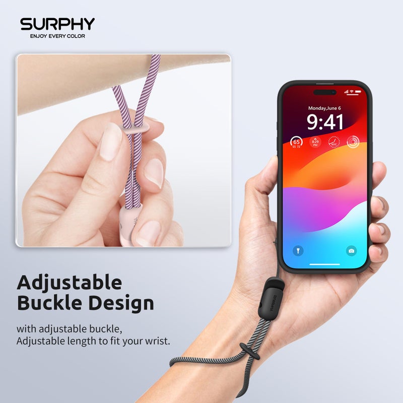 SURPHY 3 Pack Phone Wrist Strap with CellPhone Tether Tab, Cellphone Lanyard, Anti Theft Phone Strap with 2-Color Braided, Wrist Lanyard for Women and Men, Black & Green & Pink - Image 3