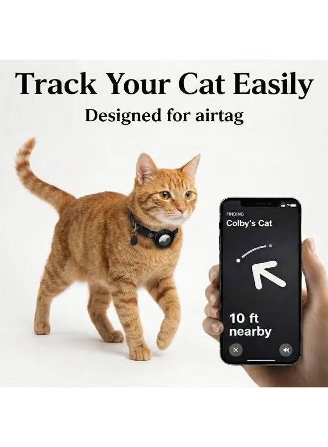 2 Pieces AirTag Cat Collar Breakaway – Reflective Safety with Bell & Waterproof Holder, Adjustable for Cats & Small Dogs (Black) - Image 4