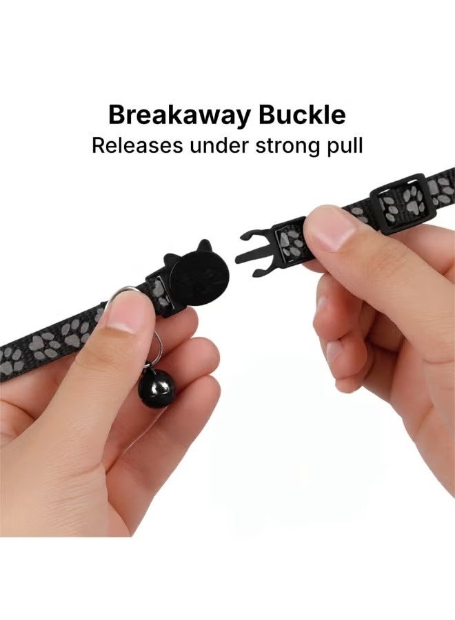 2 Pieces AirTag Cat Collar Breakaway – Reflective Safety with Bell & Waterproof Holder, Adjustable for Cats & Small Dogs (Black) - Image 2