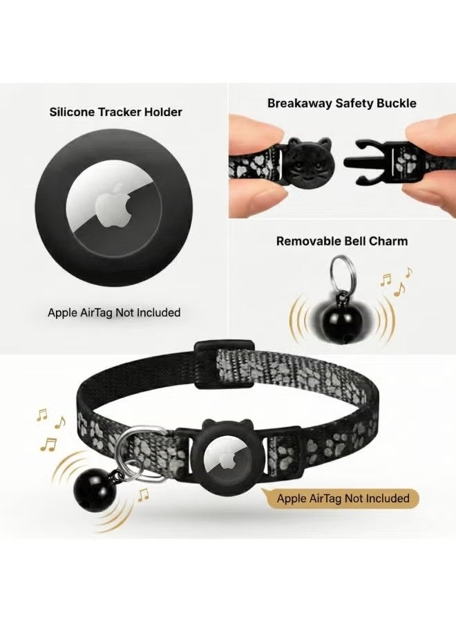 2 Pieces AirTag Cat Collar Breakaway – Reflective Safety with Bell & Waterproof Holder, Adjustable for Cats & Small Dogs (Black) - Image 3