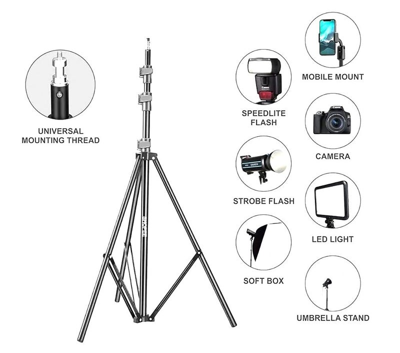 SHOPEE حامل إضاءة ثقيل للغاية بطول 14 قدم - حاملات محمولة وقابلة للطي للإضاءة الدائرية، الفلاش، العاكس، الموزع، التصوير الاحترافي للصور والفيديو - Image 4