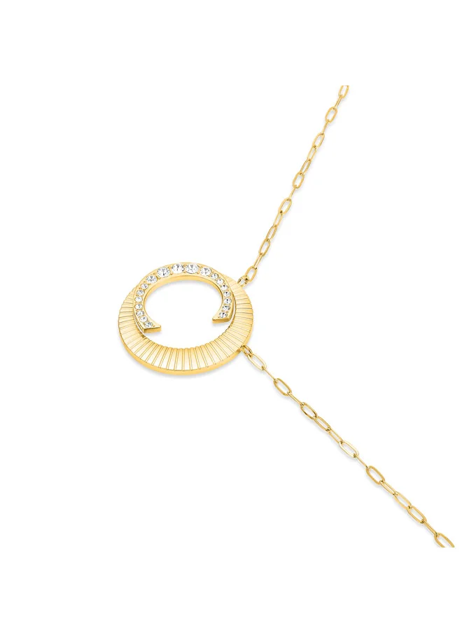 شيروتي 1881 Cerruti 1881 Pleat Gold-Plated Necklace with Sunray-Textured Rings, Crystals, & Iconic Brand Motif