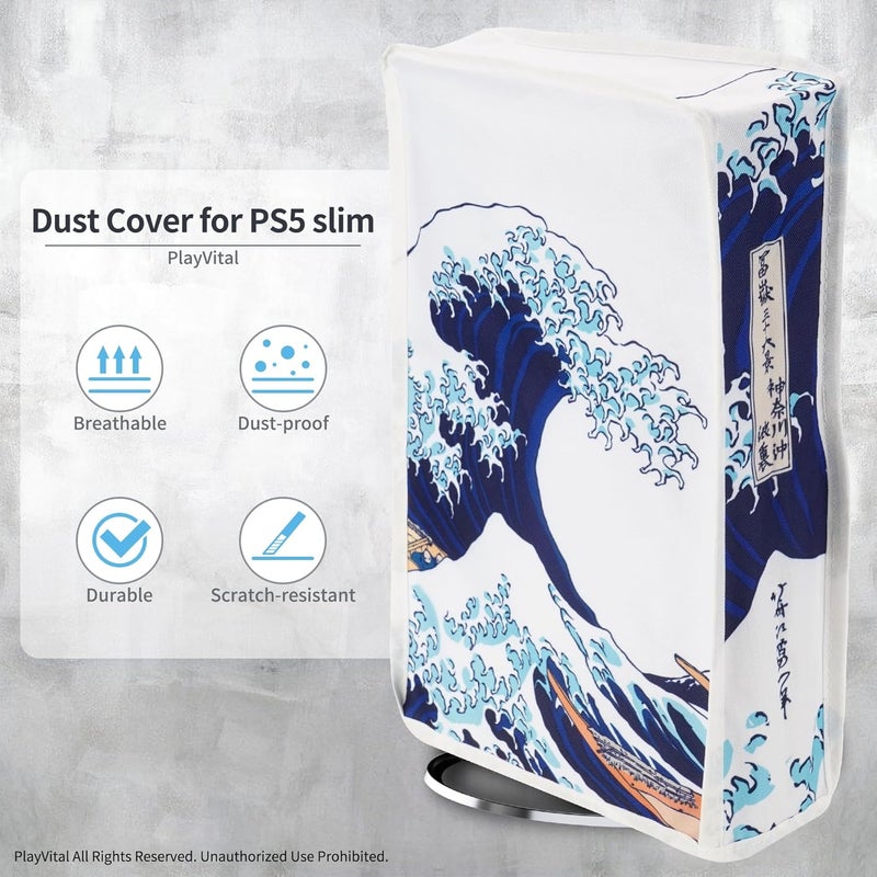 غطاء وقائي عمودي من لإصدار PS5 Slim مع مشغل الأقراص، غطاء نايلون مقاوم للرش والغبار، حافظة واقية لوحدة PS5 Slim - الموجة الكبيرة - Image 3
