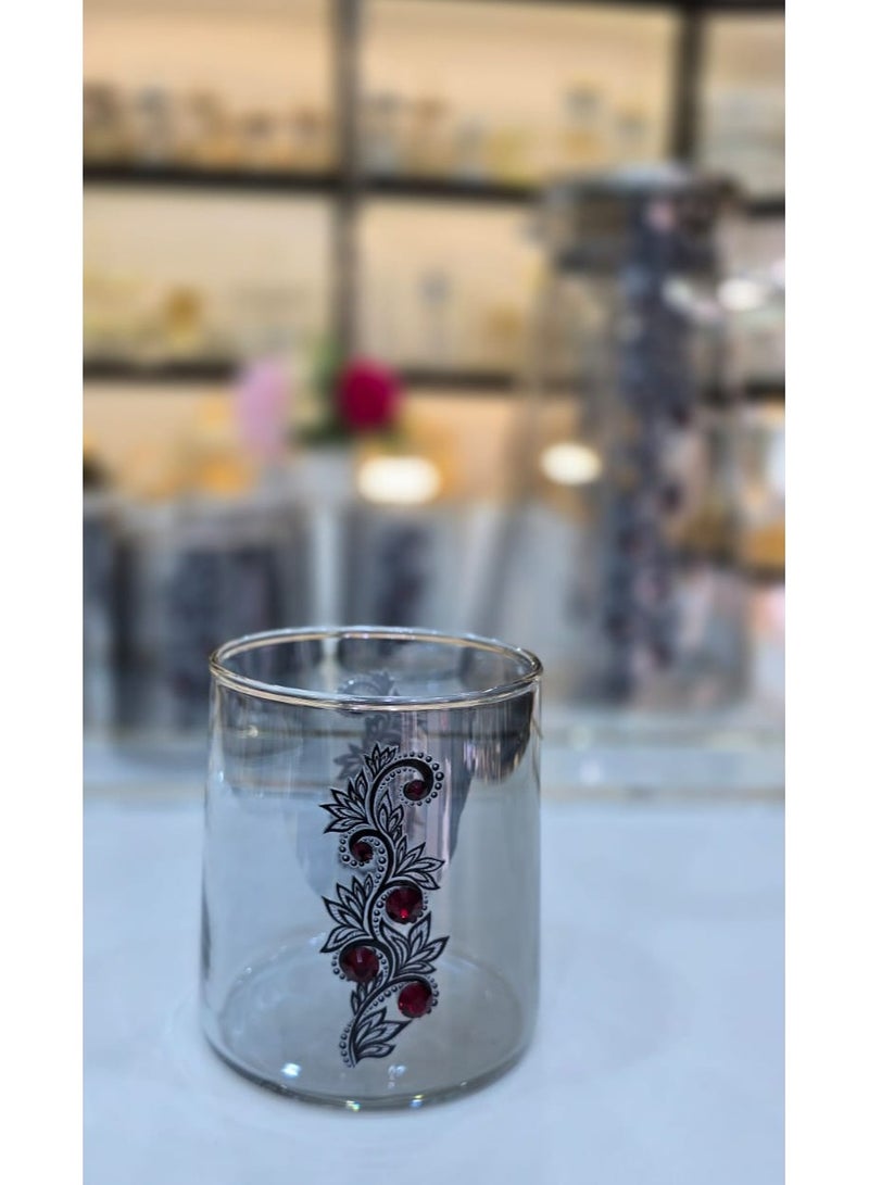 Damanhoor Stylish Glass Pitcher Set With Six Matching Tumblers Perfect For Serving Beverages Sleek Design With A Metal Lid And Handle Ideal For Modern Dining Setting - Image 2