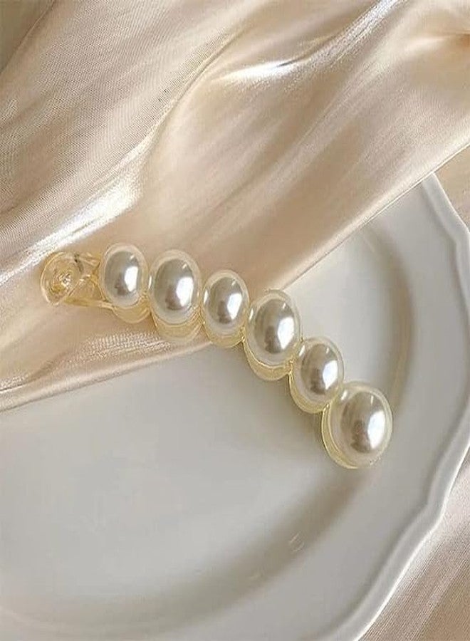KARDIFF Pearl Hair Clip Banana Clips Ponytail Holder Banana Hair Clips Thick Fine Hair Clip French Barrettes Rhinestones Jaw Clips for Women and Girls - White (Pack of 3) - Image 2