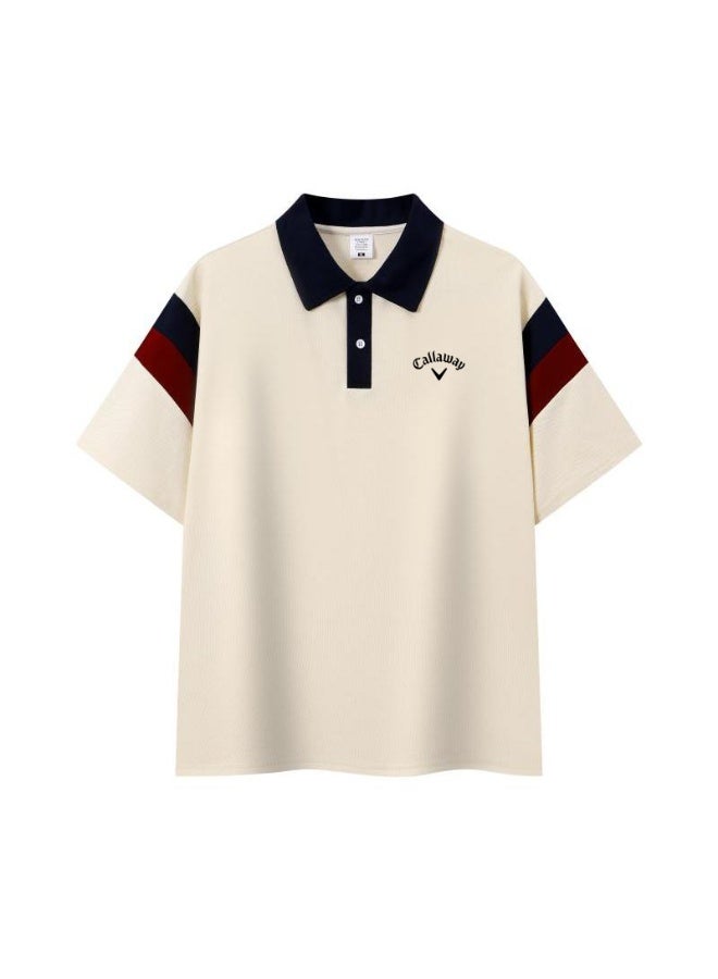 Callaway American retro stitching shoulder five-point Polo shirt with contrasting sleeves loose plus size men's casual golf T-shirt - Image 2