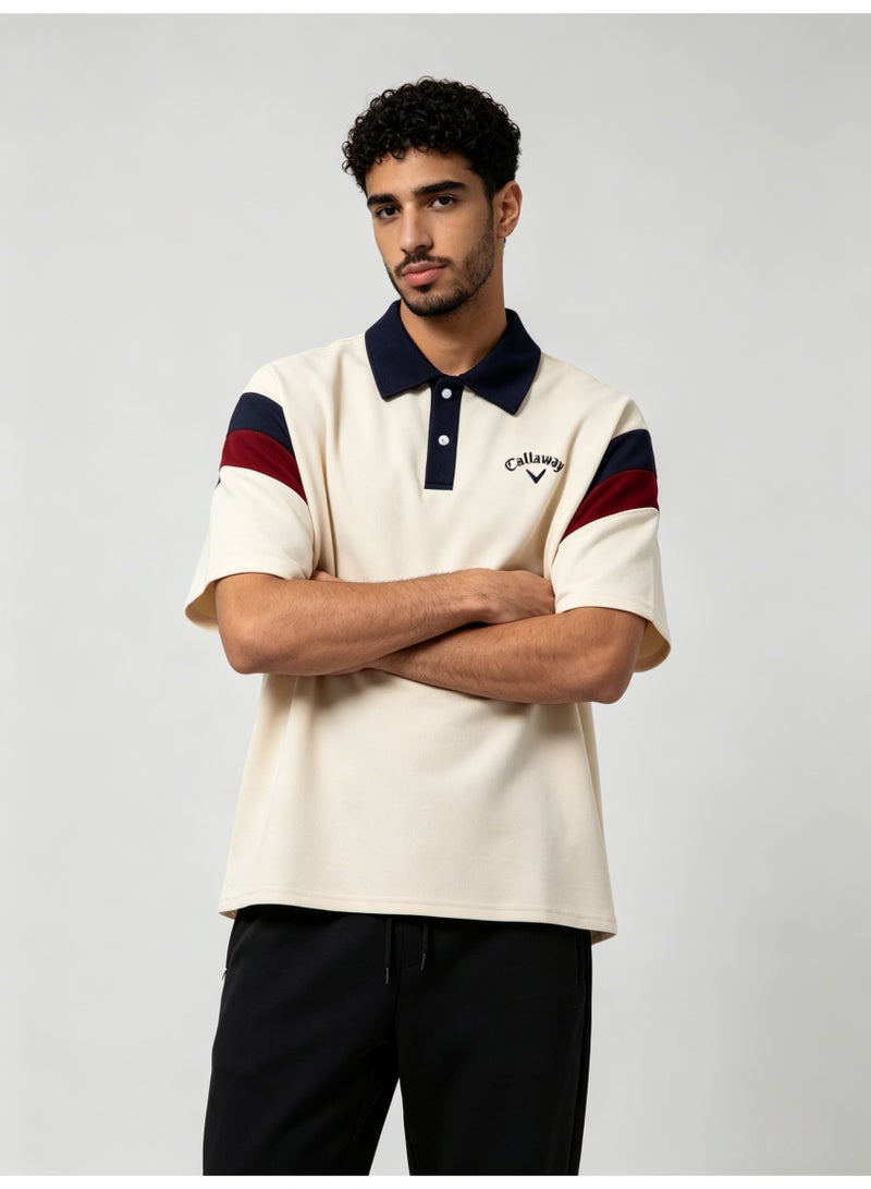 Callaway American retro stitching shoulder five-point Polo shirt with contrasting sleeves loose plus size men's casual golf T-shirt - Image 1