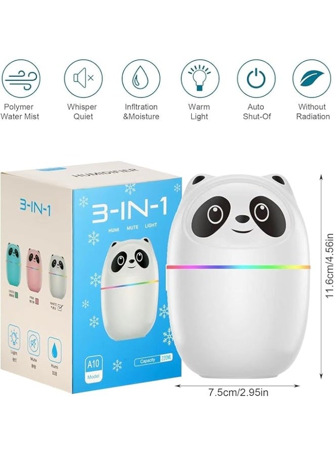 Cute Panda Mini Humidifier with Cool Mist and 7 Color Night Light Portable USB Ultrasonic Humidifier with Essential Oil Diffuser 220ml Capacity white - Image 4