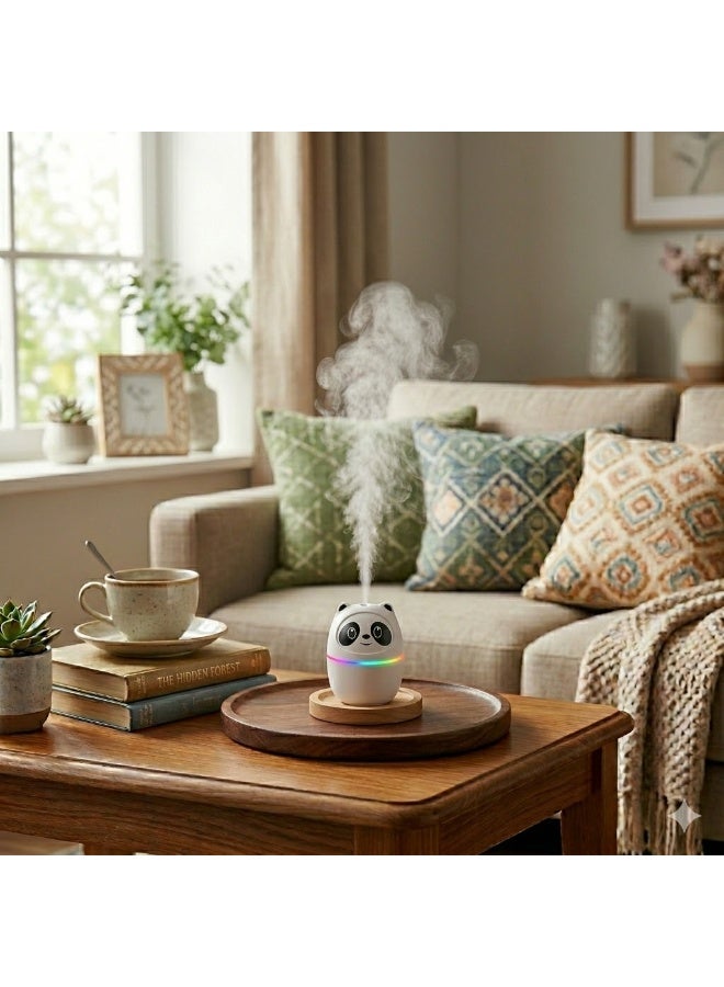 Cute Panda Mini Humidifier with Cool Mist and 7 Color Night Light Portable USB Ultrasonic Humidifier with Essential Oil Diffuser 220ml Capacity white - Image 5
