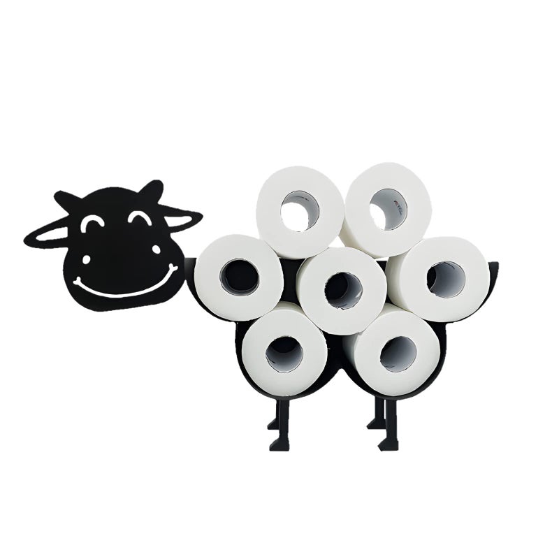 Cow Decorative Toilet Paper Holder Shelf Cute Funny Tissue Iron Storage Stand Rack Iron Roll Paper Storage Bathroom Kitchen Accessories BlackCow