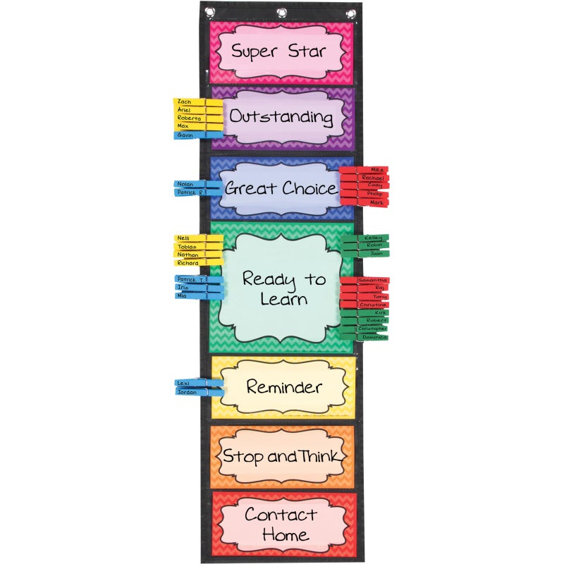 Really Good Stuff Classroom Behavior EZ-Tuck Clip-N-Track Pocket Chart and Clothespins - Track Student Actions Easily Each Day - Classroom Essentials & Must Haves - Image 4