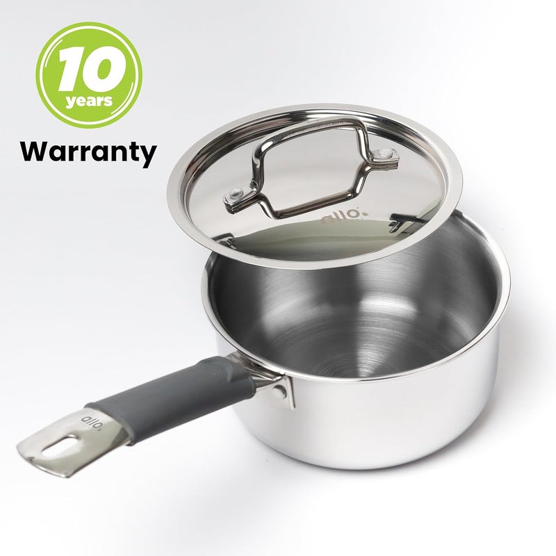 Allo Triply Stainless Steel Sauce TriPly Tea Pan/MilkPan, For Chai/Boil/Warm/Herb-Spice-Infusion, Heat Resist Handle with Lid Induction Friendly Naturally Non-Stick,10 Years Warranty, 20cm, 3.3 litres - Image 2
