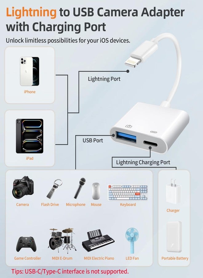 Microwoo [Apple MFi Certified] Lightning to USB Camera Adapter with Charging Port for iPhone, USB3.0 Female OTG Adapter Compatible with iPhone/iPad Card, Readers, USB Flash Drives, Keyboards, Mice 2 Pack - Image 2