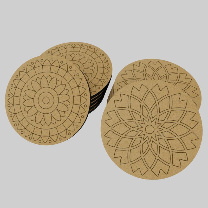 PICRAZEE أطباق دائرية مسبقة العلامة من خشب الصنوبر الهندسي MDF 12 (تصميمان 6 أطباق لكل منهما) بقطر 4 بوصات وسمك 5.5 مم - مثالية للفنون والحرف اليدوية، فن الراتنج، الديكوباج، ومشاريع DIY - Image 2