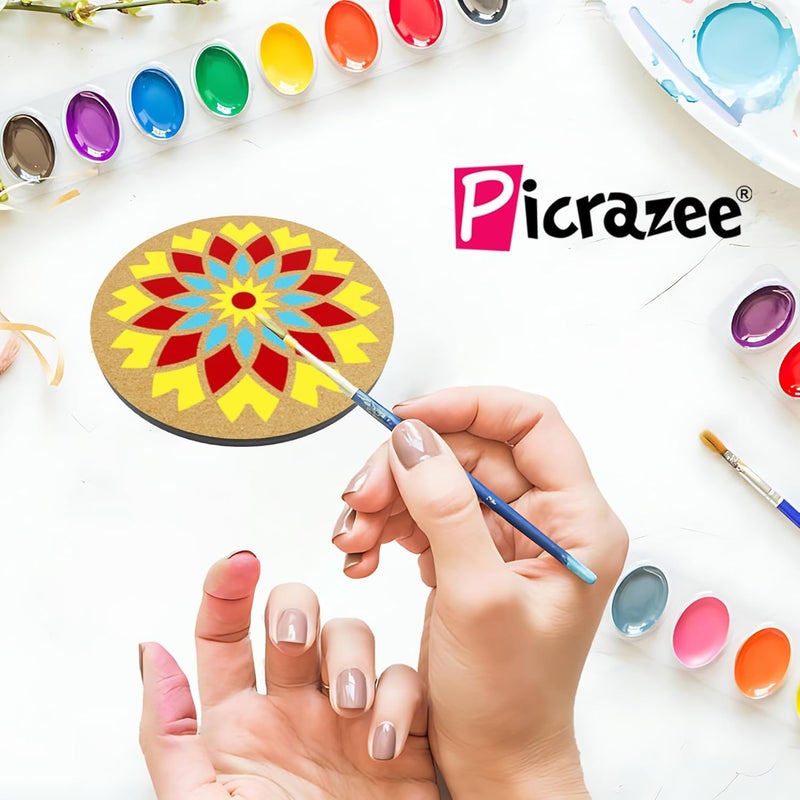 PICRAZEE أطباق دائرية مسبقة العلامة من خشب الصنوبر الهندسي MDF 12 (تصميمان 6 أطباق لكل منهما) بقطر 4 بوصات وسمك 5.5 مم - مثالية للفنون والحرف اليدوية، فن الراتنج، الديكوباج، ومشاريع DIY - Image 5