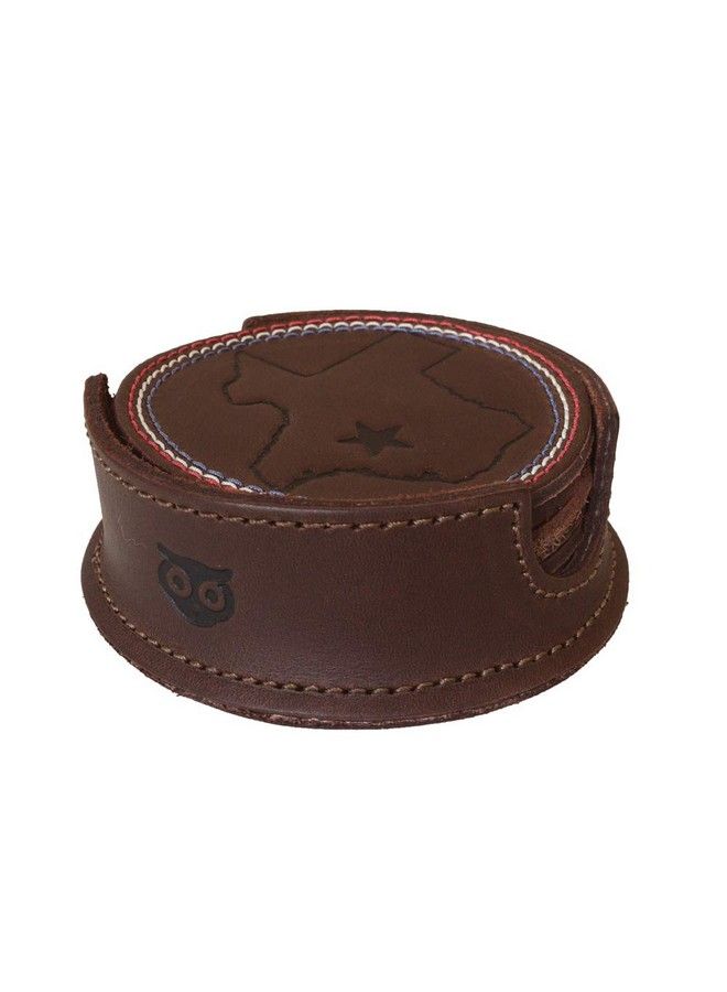 Durable Thick Leather Texas State Lone Star Coasters With Stitching (6Pack) Handmade Includes 101 Year Warranty :: Bourbon Brown