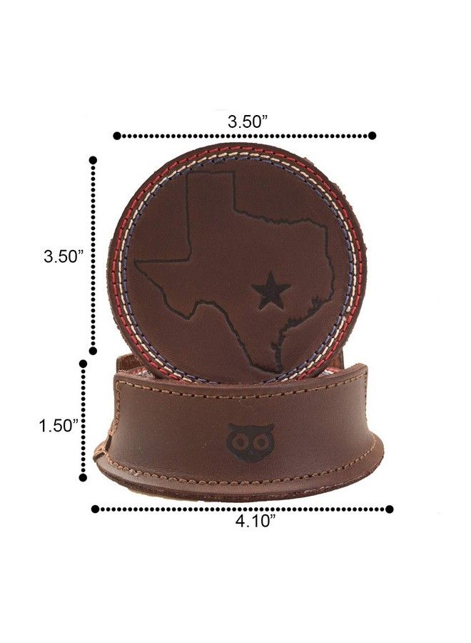 Durable Thick Leather Texas State Lone Star Coasters With Stitching (6Pack) Handmade Includes 101 Year Warranty :: Bourbon Brown