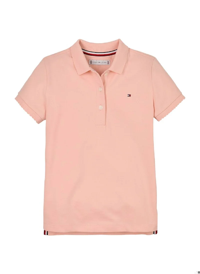 TOMMY HILFIGER Girls' Scallop Cuff Polo Shirt - Cotton, Pink