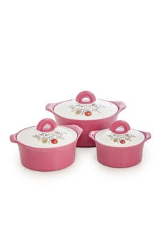 3-Piece Insulated Food Warmer Set – Elegant Pink Casserole Design – 1000ml / 1500ml / 2500ml