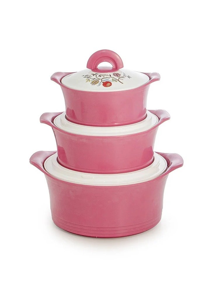 BASURRAH - 3-Piece Insulated Food Warmer Set – Elegant Pink Casserole Design – 1000ml / 1500ml / 2500ml - Image 1
