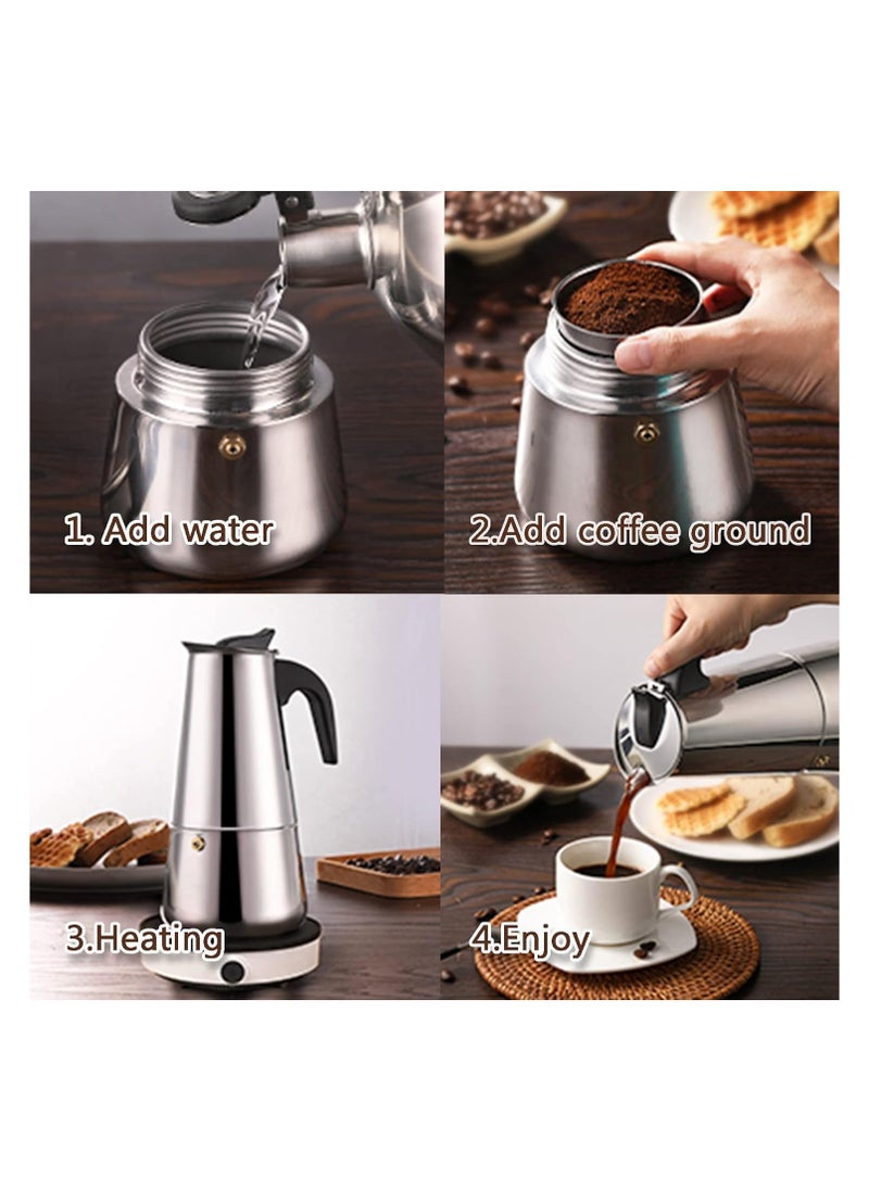 AMM 9-Cup Stainless Steel Moka Pot Espresso Maker - Stovetop Coffee Percolator Silver  - Image 2