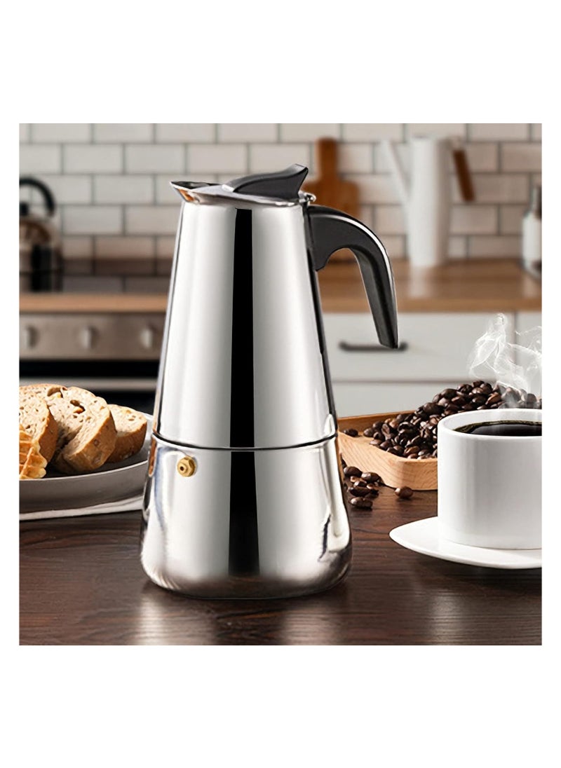 AMM 9-Cup Stainless Steel Moka Pot Espresso Maker - Stovetop Coffee Percolator Silver  - Image 4