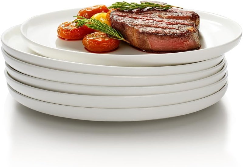 AISBUGUR White Dinner Plates with Lip Edge Set of 6 Salad Plate 8inch Ceramic Dessert Plates for Kitchen Microwave  Dishwasher Safe Scratch Resistant Great Gift - Image 1