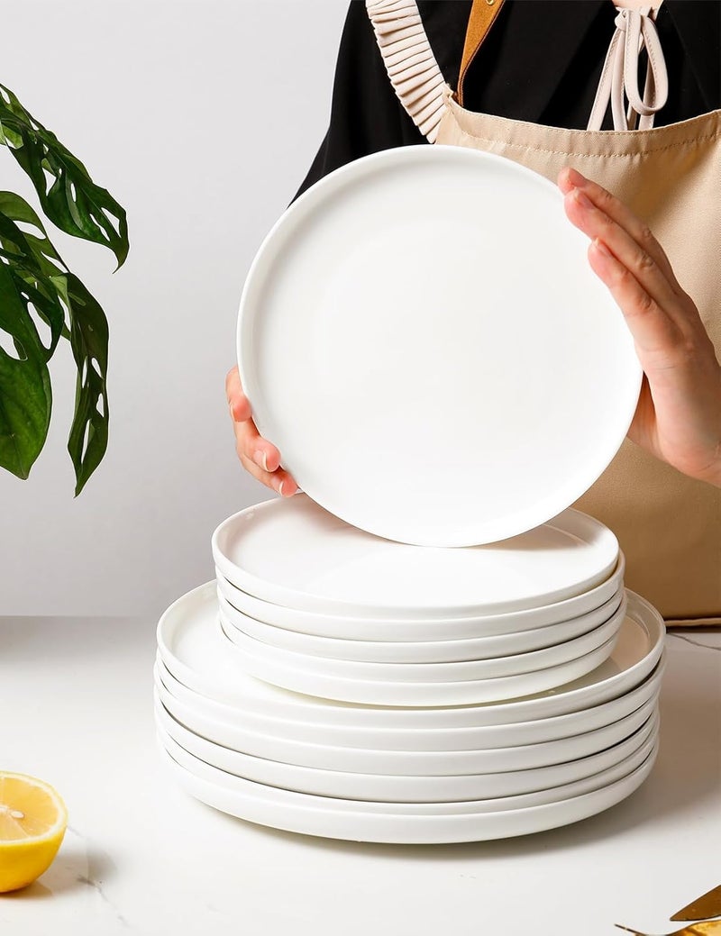 AISBUGUR White Dinner Plates with Lip Edge Set of 6 Salad Plate 8inch Ceramic Dessert Plates for Kitchen Microwave  Dishwasher Safe Scratch Resistant Great Gift - Image 5