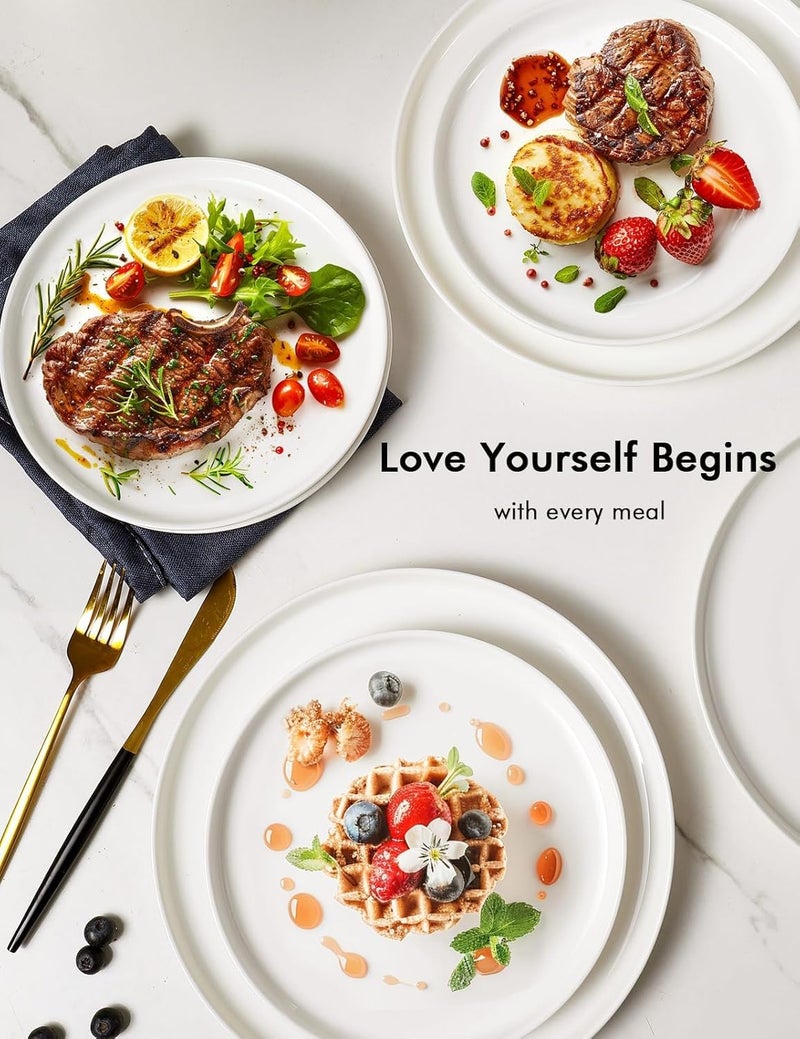 AISBUGUR White Dinner Plates with Lip Edge Set of 6 Salad Plate 8inch Ceramic Dessert Plates for Kitchen Microwave  Dishwasher Safe Scratch Resistant Great Gift - Image 3