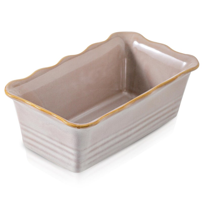 HVH Ceramic Loaf Pan for Baking Bread, Rectangular Baking Bread Loaf Pan, 9 x 5 inch Bread Pan, Bread Baking Pan for Cooking, Wave Series, Farmhouse Style (Sand Color) - Image 1