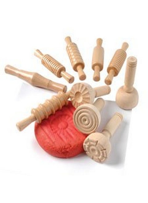 Constructive Playthings Classic Wood Dough Tools, Utensils for Play Dough or Clay, Set of 10