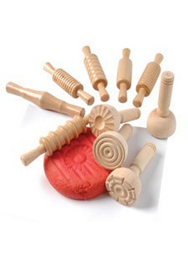 Constructive Playthings Constructive Playthings Classic Wood Dough Tools, Utensils for Play Dough or Clay, Set of 10 