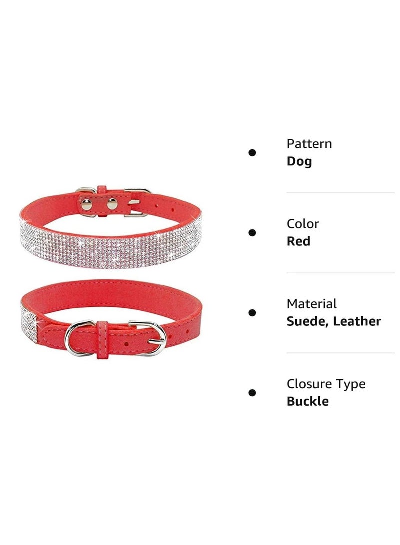 طوق قطط وطوق كلب صغير مرصع بأحجار الراين، قماش مخملي قابل للتعديل. طوق أحمر - Image 2