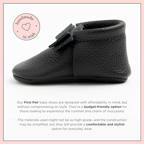Freshly Picked Bow Newborn Shoes for Girls - Baby Moccasins Leather - Black (Carbon, 0) - Image 2