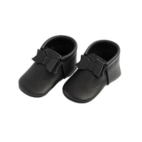 Freshly Picked Bow Newborn Shoes for Girls - Baby Moccasins Leather - Black (Carbon, 0) - Image 1
