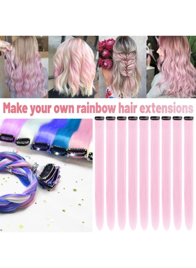 Bukela 22 Inch Colored Hair Extensions, Pink Color Long Straight Highlights Party Clip in Synthetic Colorful Hair Extensions for Girls Women Kids Favor Birthday Gift(10 PCS Light Pink) - Image 3