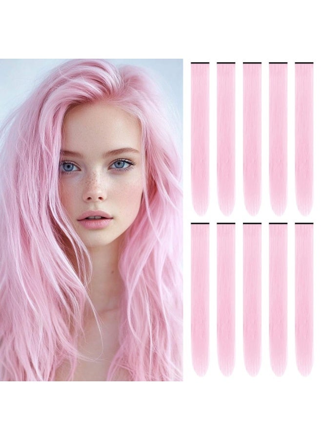 Bukela 22 Inch Colored Hair Extensions, Pink Color Long Straight Highlights Party Clip in Synthetic Colorful Hair Extensions for Girls Women Kids Favor Birthday Gift(10 PCS Light Pink) - Image 1