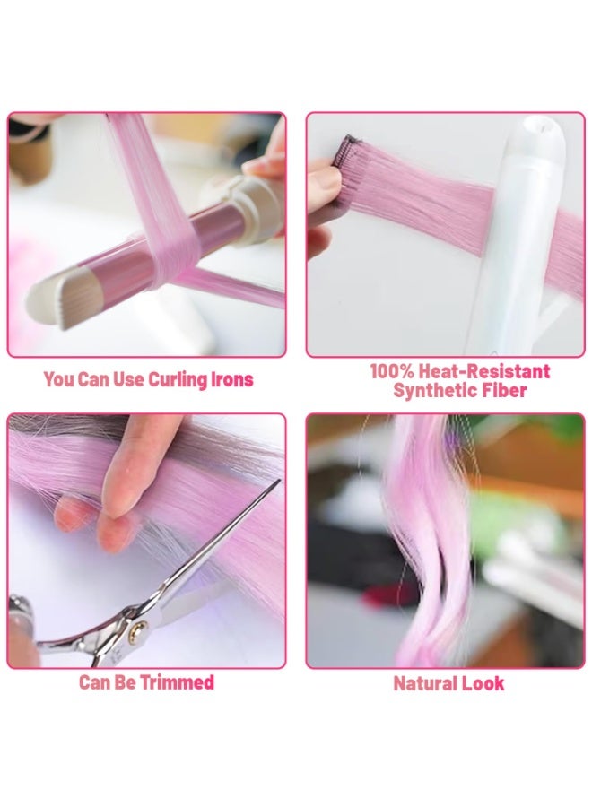 Bukela 22 Inch Colored Hair Extensions, Pink Color Long Straight Highlights Party Clip in Synthetic Colorful Hair Extensions for Girls Women Kids Favor Birthday Gift(10 PCS Light Pink) - Image 5