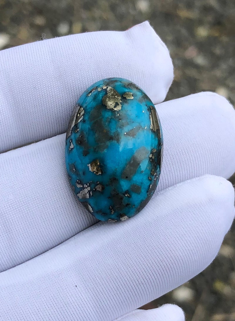 هادي حجر بخت شهر ديسمبر - كابوشون فيروزي جميل مع البيريت - 29 قيراط - Image 2