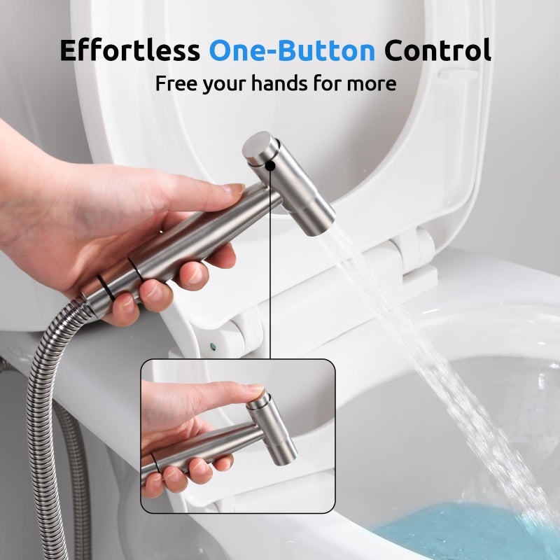 Arofa Hands-Free Handheld Bidet Sprayer for Toilet, Jet Spray Adjustable Water Flow Muslim Shower with Bidet Hose, Stainless Steel Toilet Faucet Kit for Baby Cloth Diaper Cleaning - Image 2