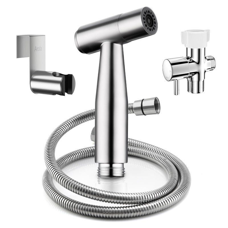 Arofa Hands-Free Handheld Bidet Sprayer for Toilet, Jet Spray Adjustable Water Flow Muslim Shower with Bidet Hose, Stainless Steel Toilet Faucet Kit for Baby Cloth Diaper Cleaning - Image 1