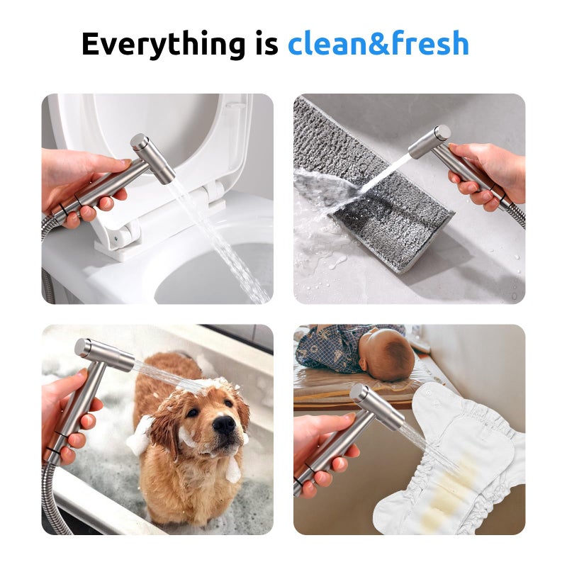 Arofa Hands-Free Handheld Bidet Sprayer for Toilet, Jet Spray Adjustable Water Flow Muslim Shower with Bidet Hose, Stainless Steel Toilet Faucet Kit for Baby Cloth Diaper Cleaning - Image 4