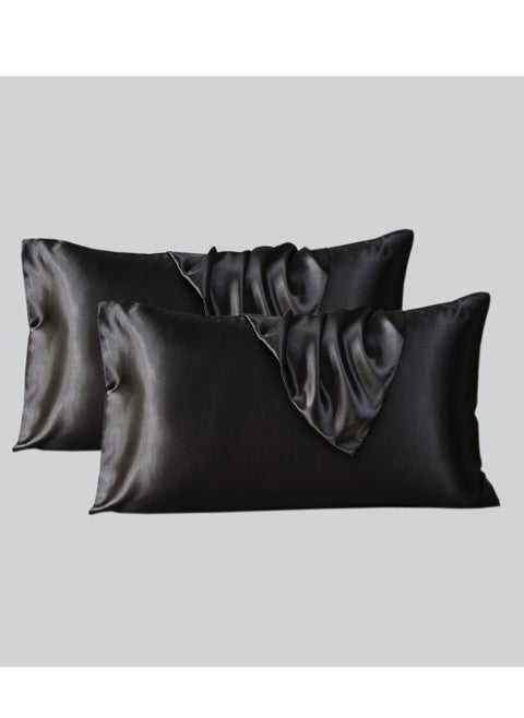 Satin Pillowcases 2-Pcs Soft And Silky Pillow Cover For Hair And Skin Care With Envelope Closure (Without Pillow Insert),Black