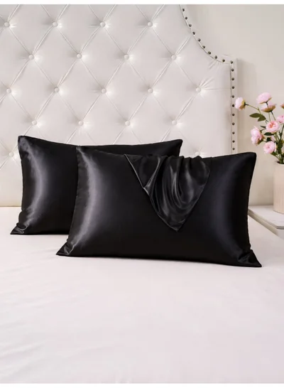 Donetella Satin Pillowcases 2-Pcs Soft And Silky Pillow Cover For Hair And Skin Care With Envelope Closure (Without Pillow Insert),Black