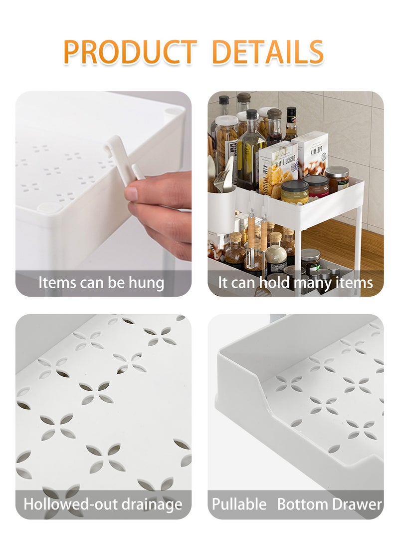 Under Sliding Cabinet Basket Organizer, 2 Tier Storage Under Cabinet Bathroom Under Sink Organizers and Storage Under Sink Storage, with Hooks and Hanging Cup, for Kitchen&Bathroom(White)  - Image 4