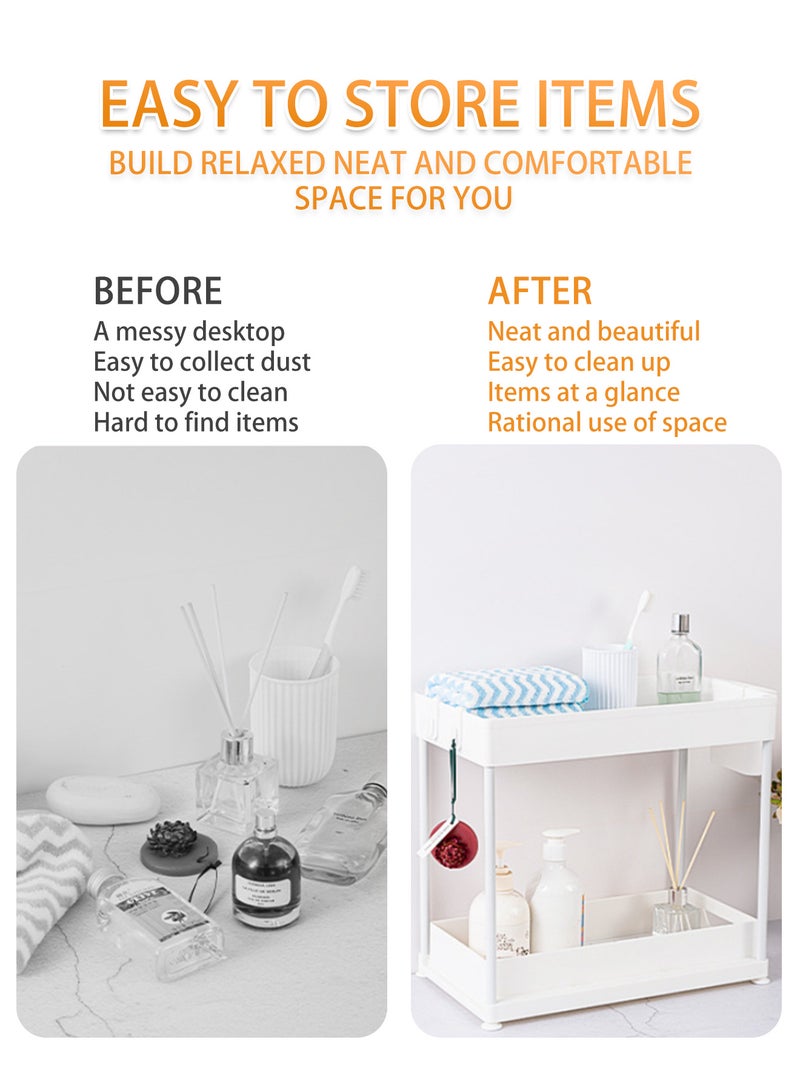 Under Sliding Cabinet Basket Organizer, 2 Tier Storage Under Cabinet Bathroom Under Sink Organizers and Storage Under Sink Storage, with Hooks and Hanging Cup, for Kitchen&Bathroom(White)  - Image 5