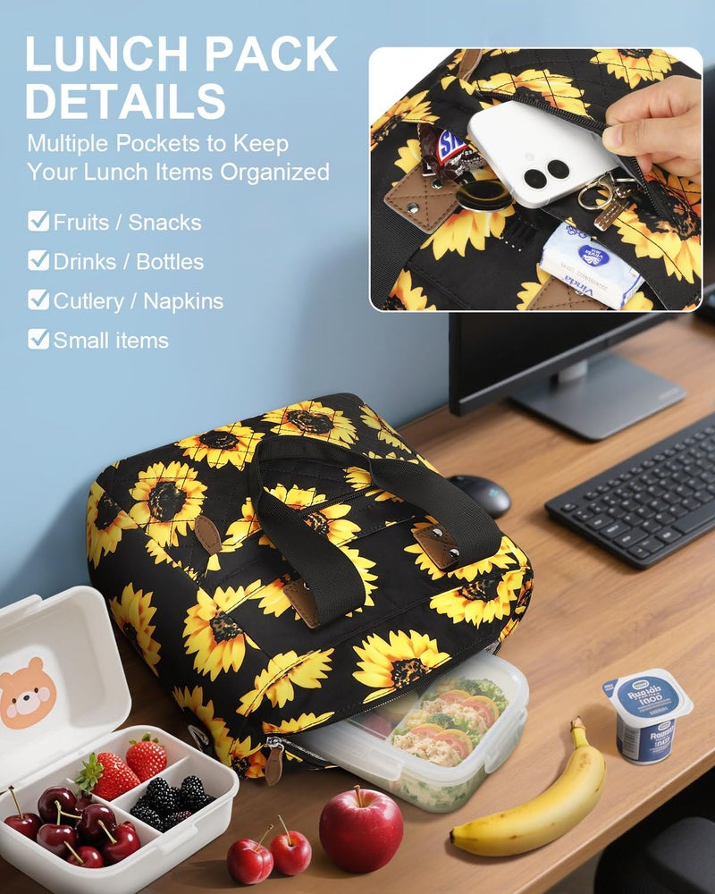 Capolo Insulated Lunch Box for Kids School - Large Thermal Lunch Bag Women with Removable Shoulder Strap, Reusable Lunch Cooler Tote Bags Purse for Adults Work, Picnic, Hiking, Beach, Travel, LargeSunflower - Image 5