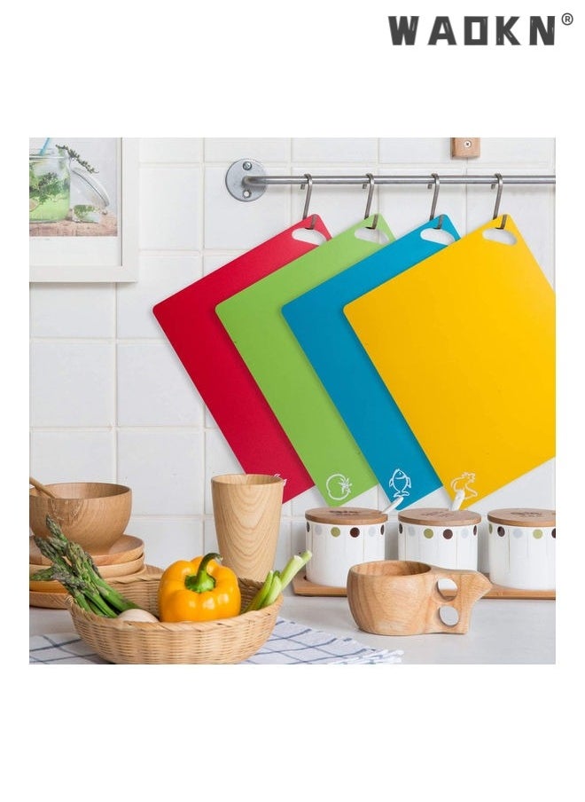 Plastic Cutting Board Set, Color Coded, BPA free Cutting board for Kitchen, Nonslip and Dishwasher Safe, Deep cuts resistant cutting boards,chopping board set Easy-Grip Handles, (Set of 4)